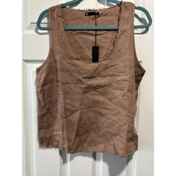 Revolve Krisa Brown Tank 100% Linen Tank Top NWT Size L - Picture 1 of 7